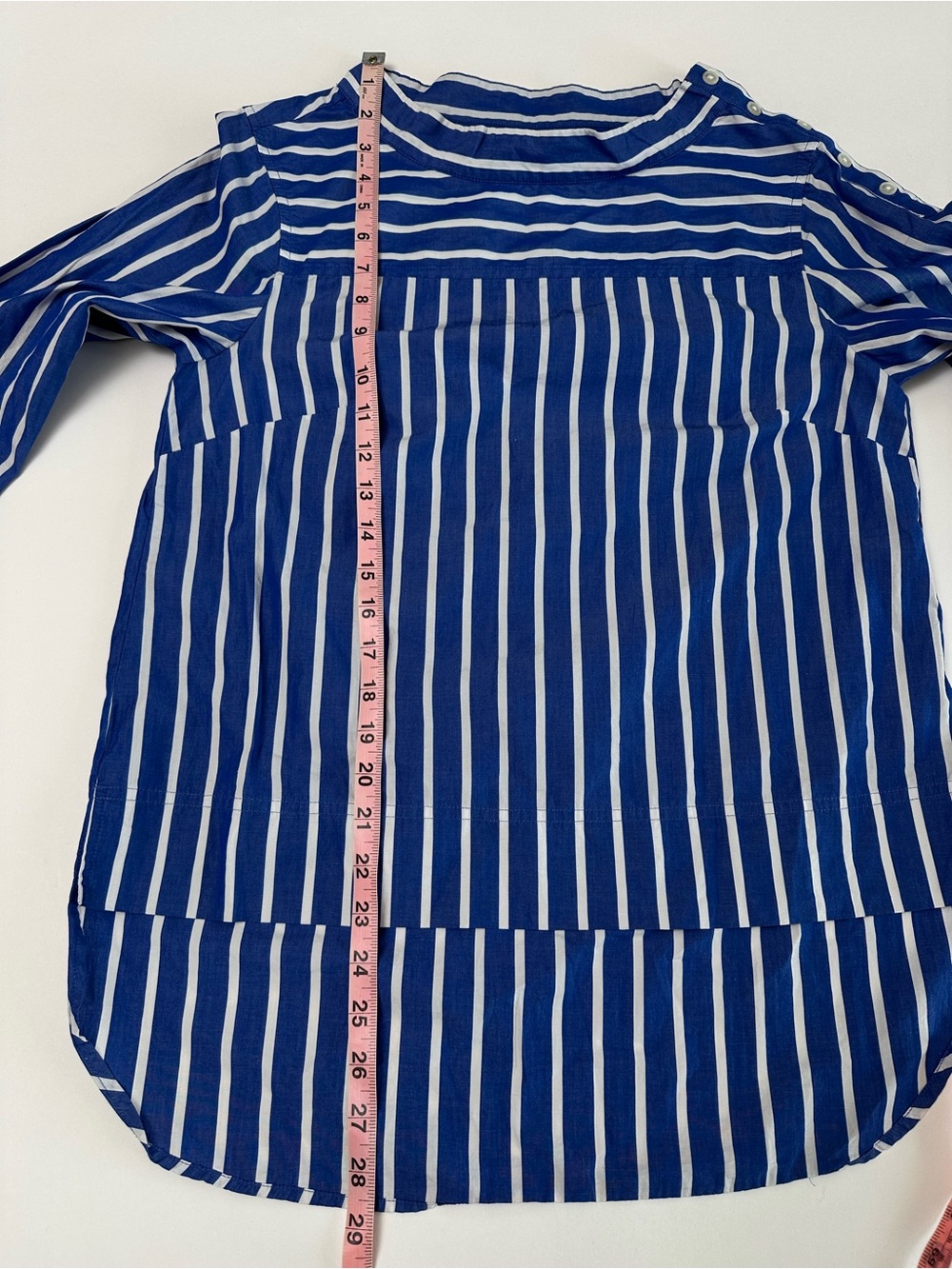 Coastal Prep Blue Striped Funnel Neck Tunic Top Nautical Old Money Button - Picture 6 of 10